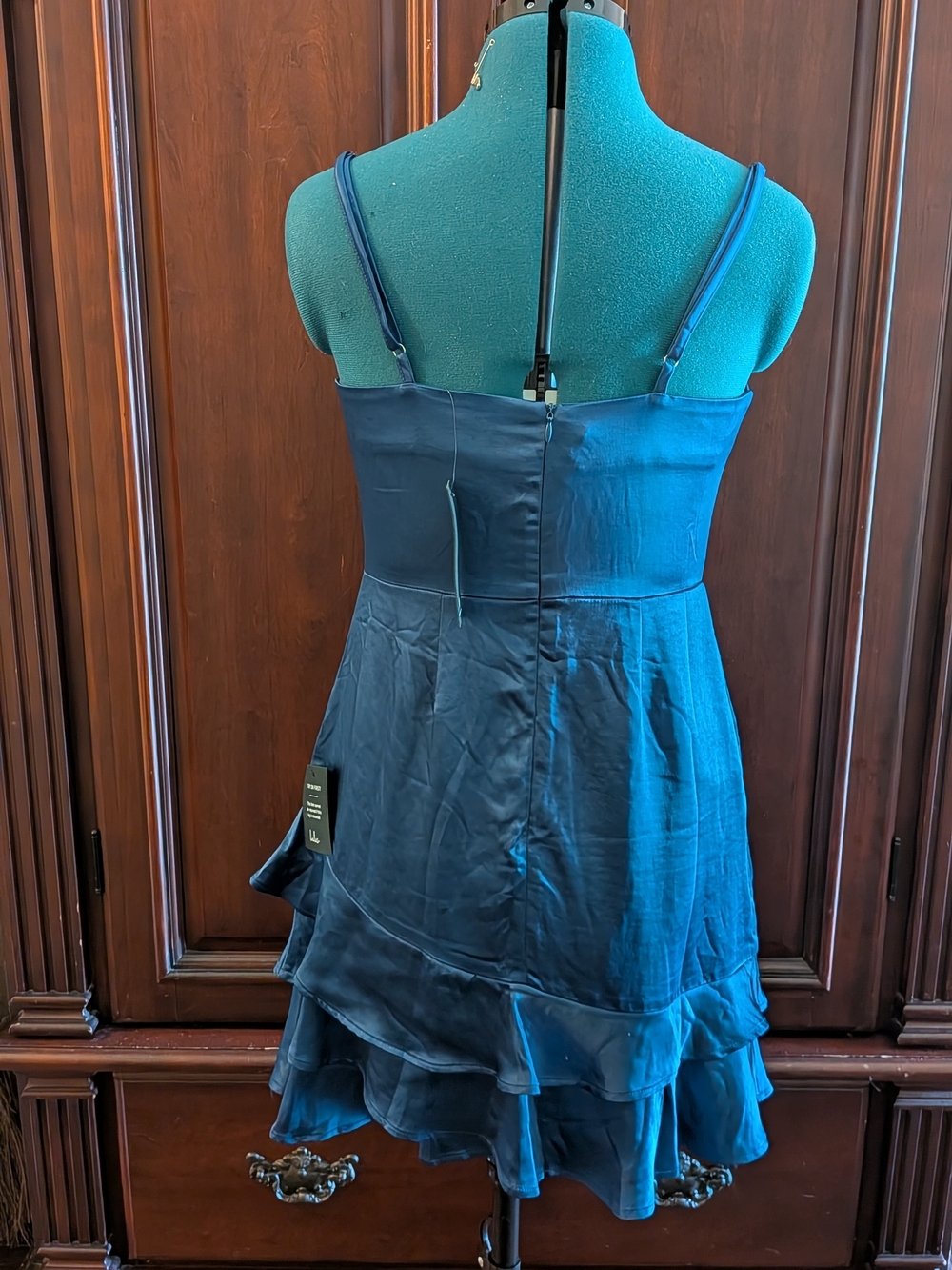 Dreams Come True Navy Blue Satin Ruffled Mini Dress - Picture 5 of 7